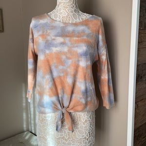 Tie dye blue and orange fuzzy sweater